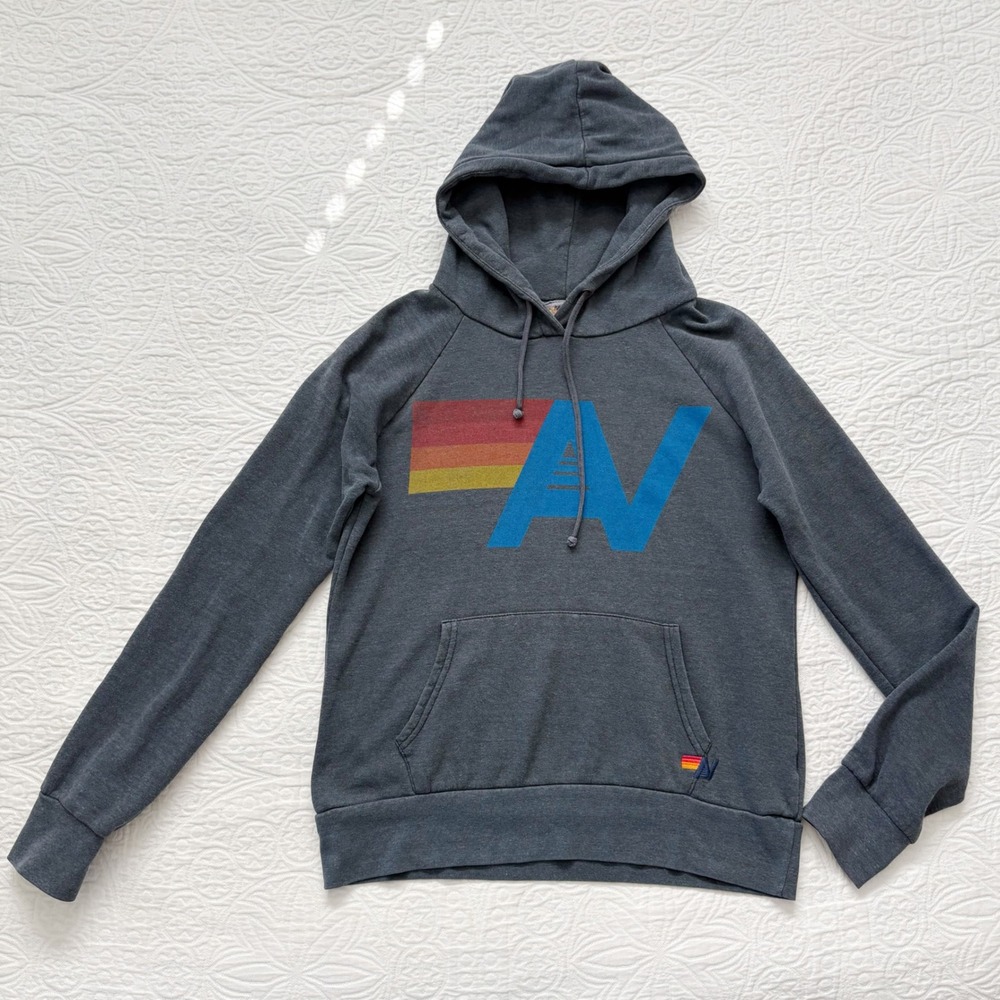 Aviator Nation Logo Pullover Relaxed Hoodie, Charcoal Sz M